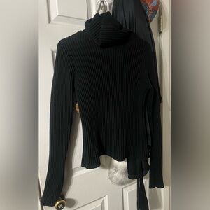 Banana Republic 100% Cotton Black Ribbed Turtleneck Sweater Semi Fitted Size Med